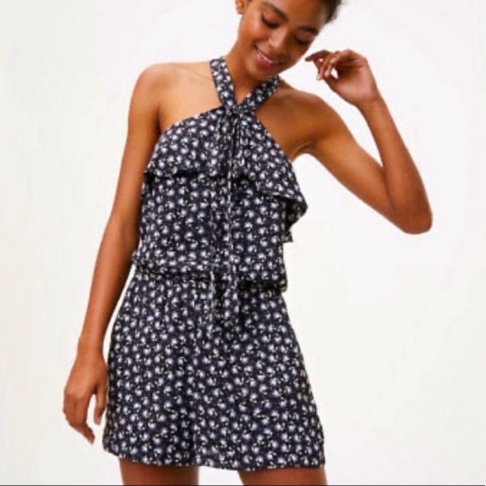 NWOT Ann Taylor LOFT Black & White Floral Romper Size Medium